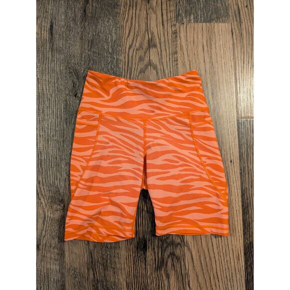 old navy active biker shorts orange zebra print shorts with pocket size M - Picture 1 of 4